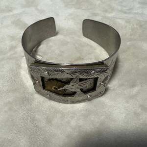 Vintage Sterling Silver hummingbird Watch Cuff Bracelet